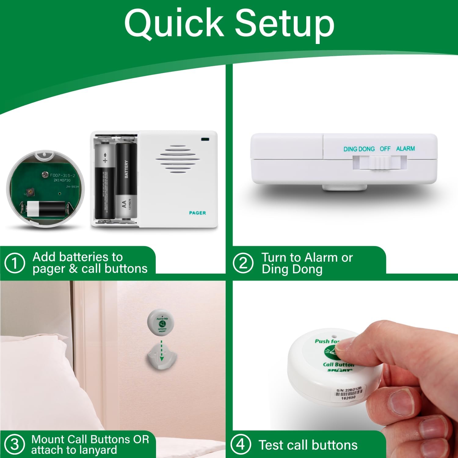 Smart Caregiver Pager System with 2 Call Buttons