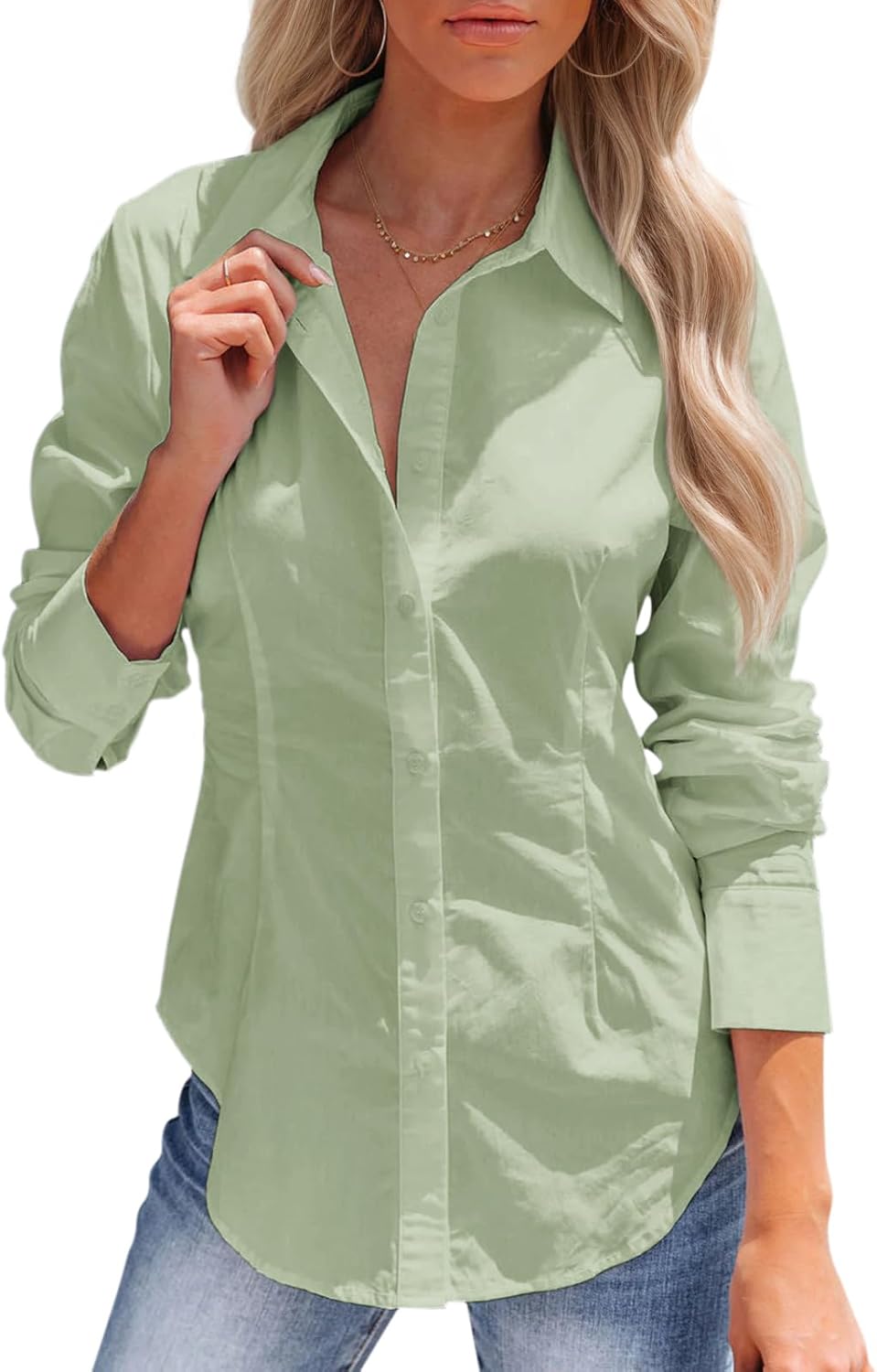 Siliteelon Women’s Long Sleeve Dress Shirt