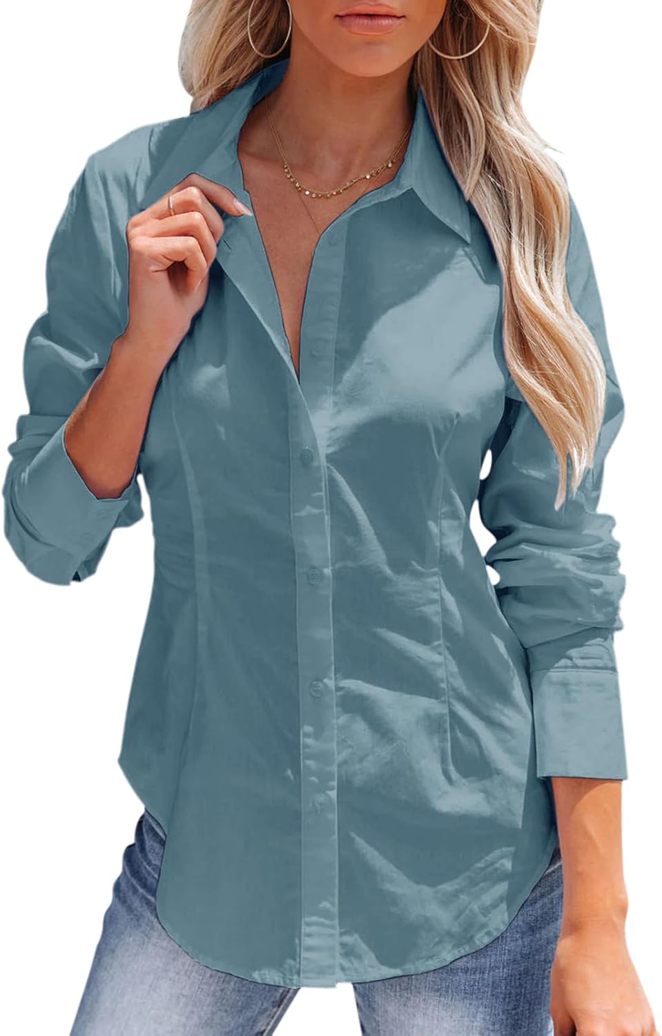 Siliteelon Women’s Long Sleeve Dress Shirt