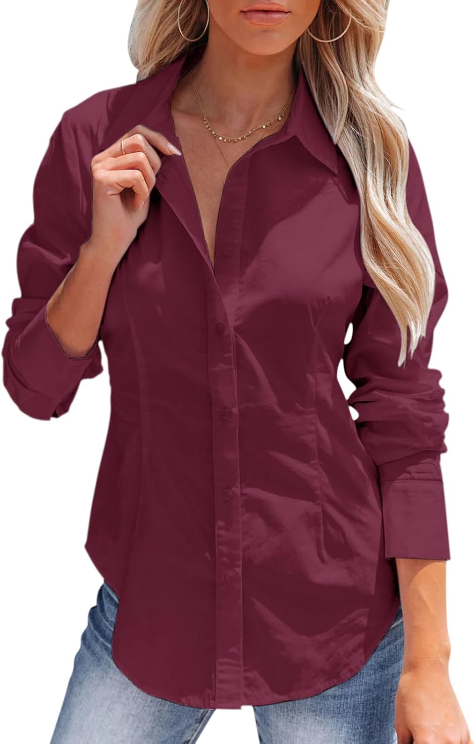 Siliteelon Women’s Long Sleeve Dress Shirt