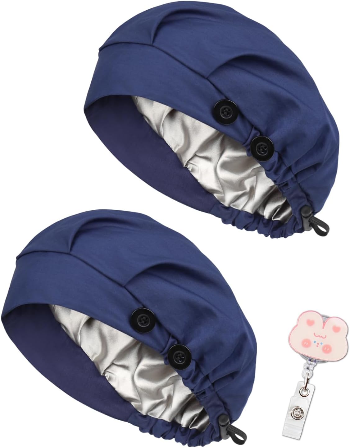 2 Pack Satin Lined Bouffant Scrub Caps