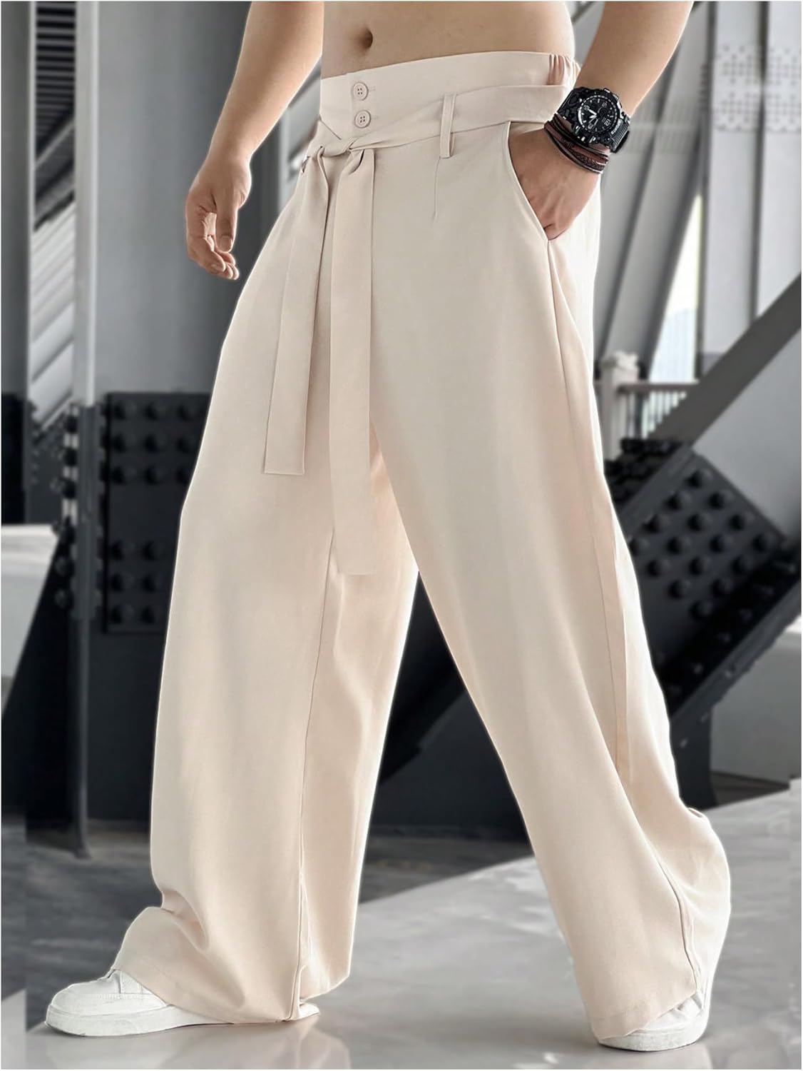 GORGLITTER Men's Casual Wide Leg Dress Pants