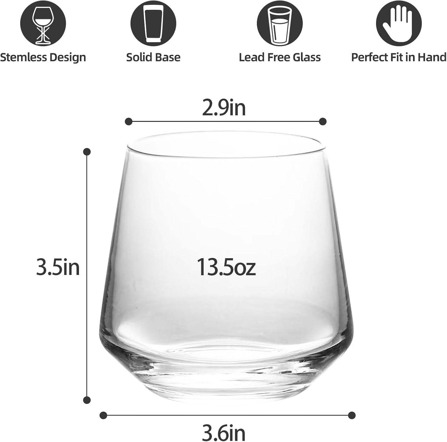 Stemless Wine Glasses Set of 4 for Daily Use
