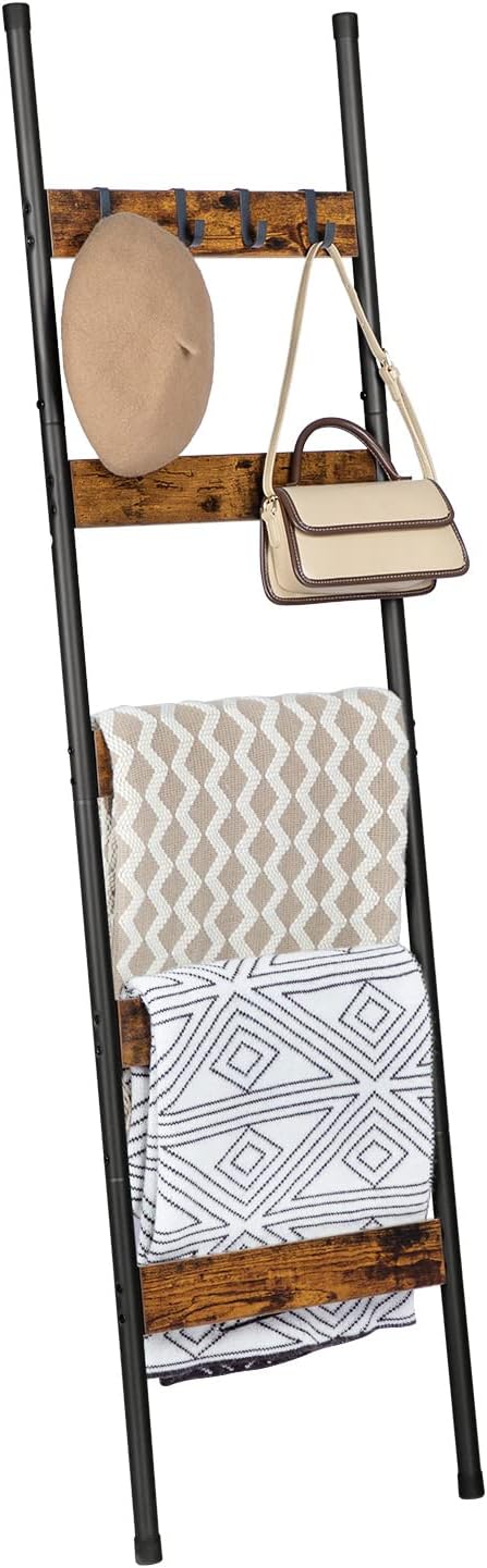 HOOBRO Blanket Ladder, 5-Tier Towel Rack with Hooks