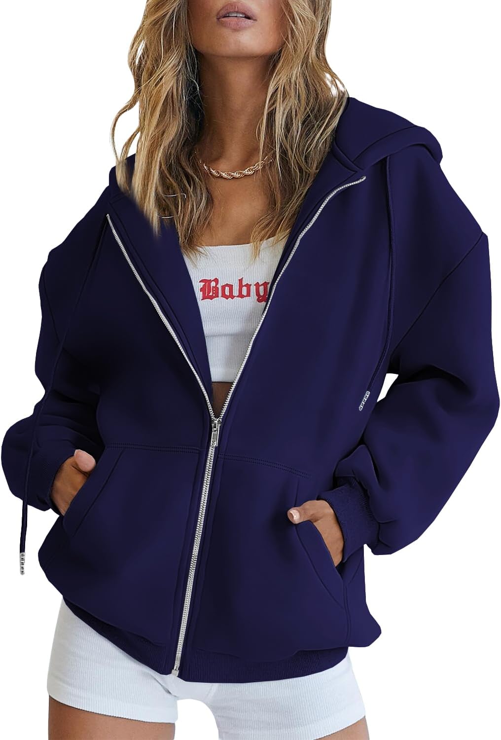 Trendy Queen Women's Oversized Zip-Up Hoodie