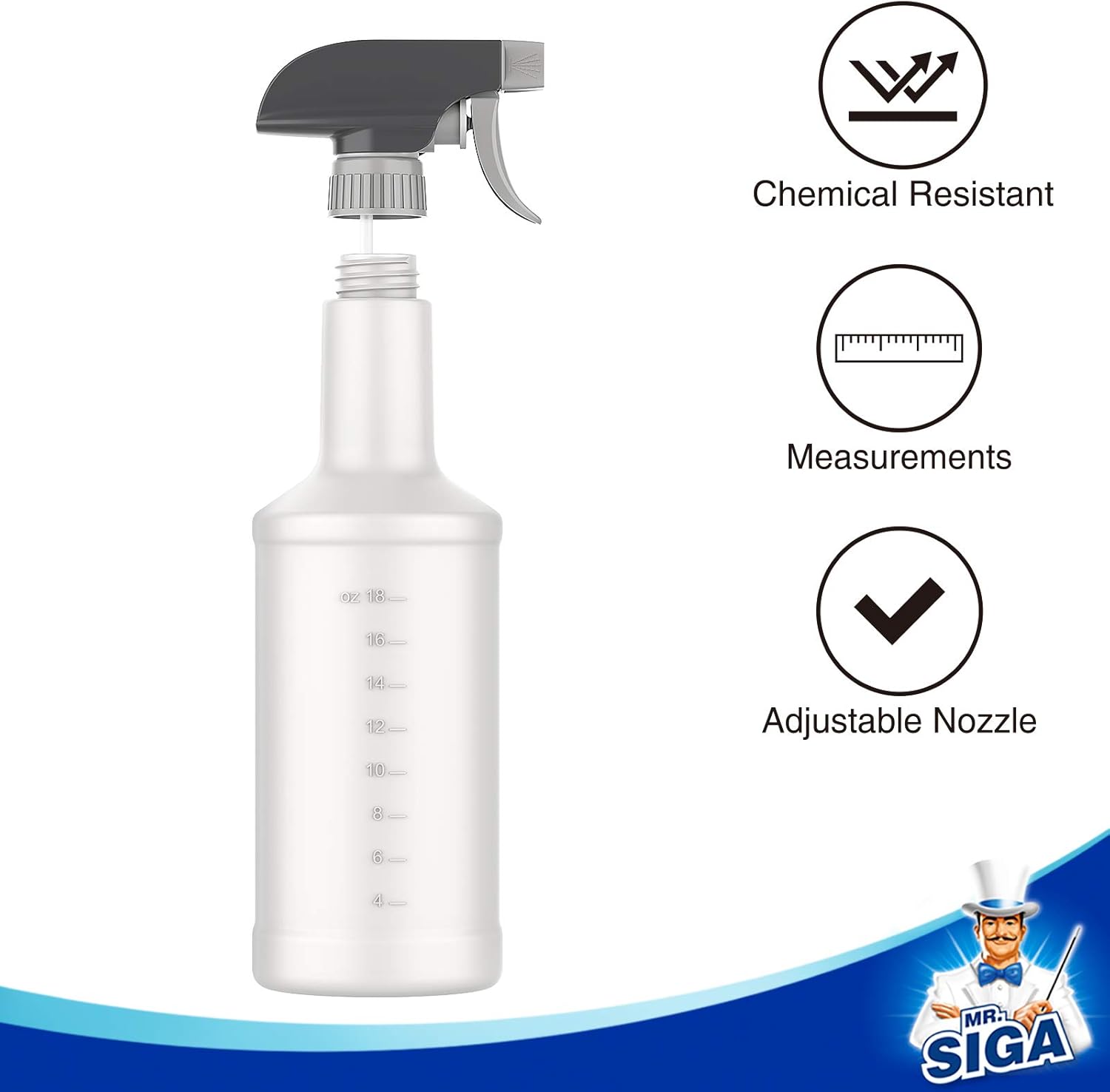MR.SIGA 24 oz Empty Plastic Spray Bottles for Cleaning Solutions