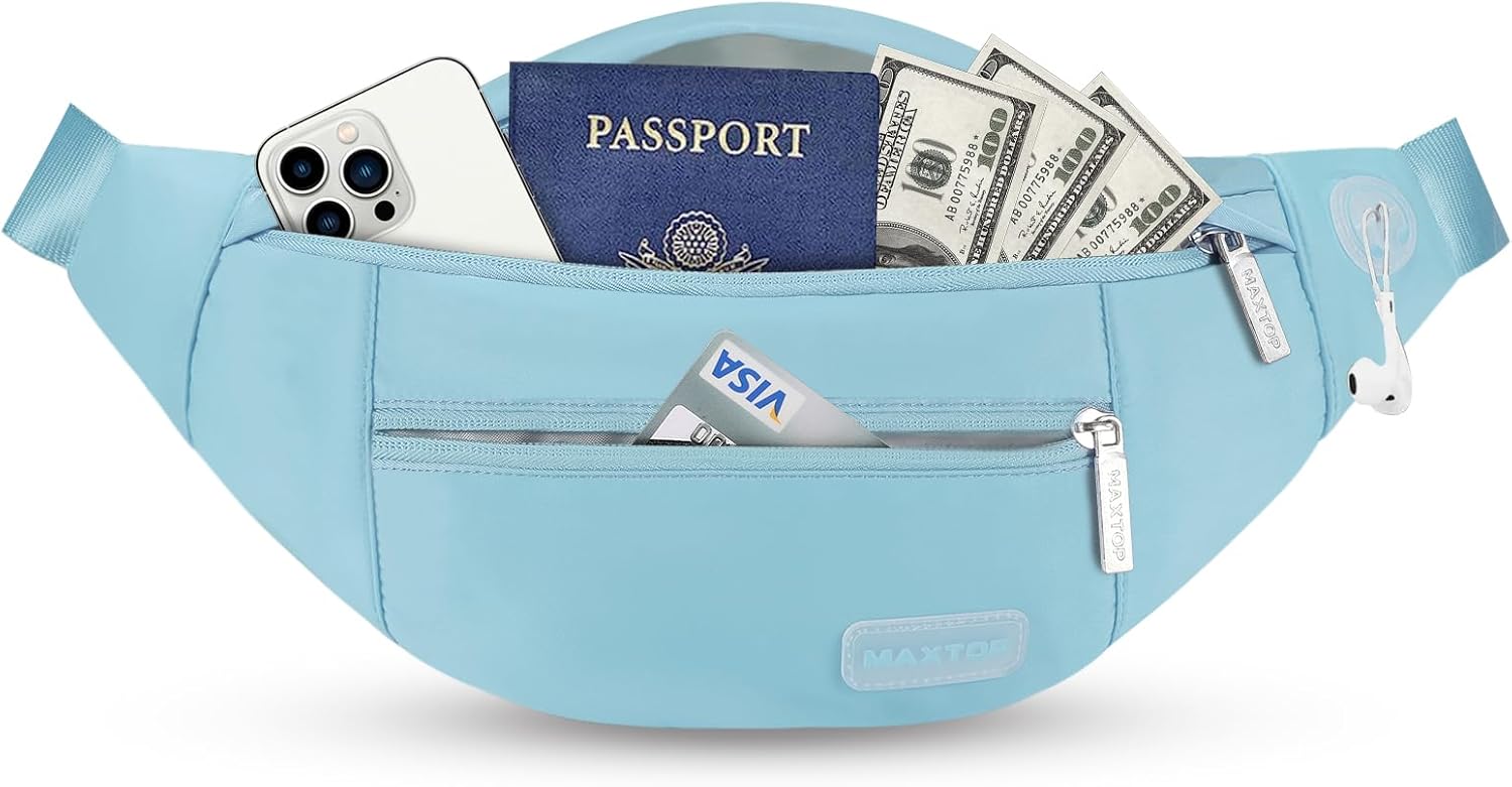 MAXTOP Large Crossbody Fanny Pack with 4-Zipper Pockets
