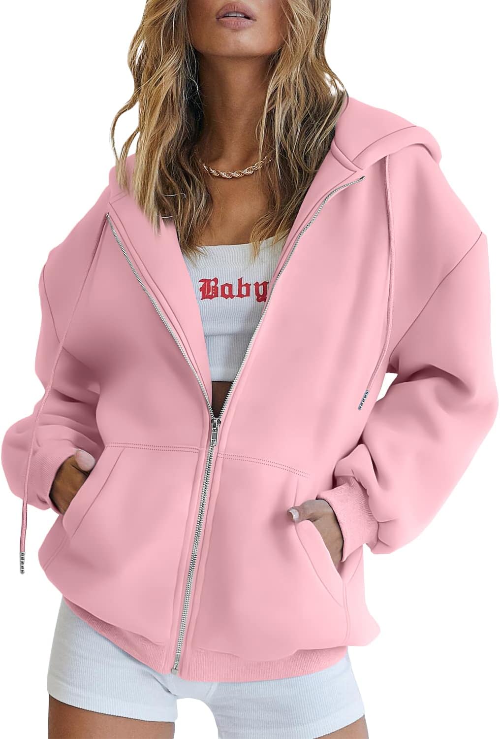 Trendy Queen Women's Oversized Zip-Up Hoodie