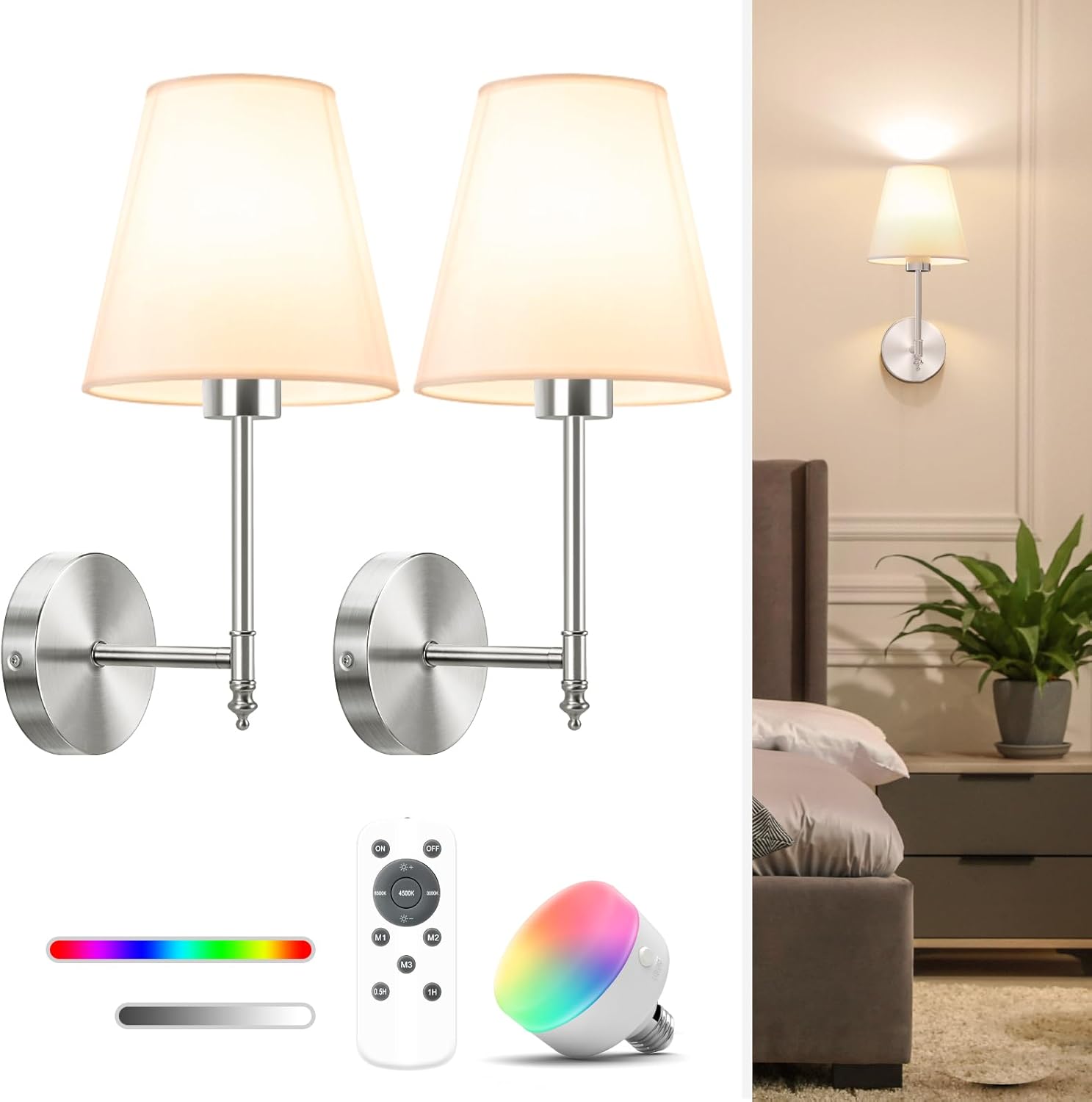 NIORSUN Battery Operated Wall Lamps for Bedroom