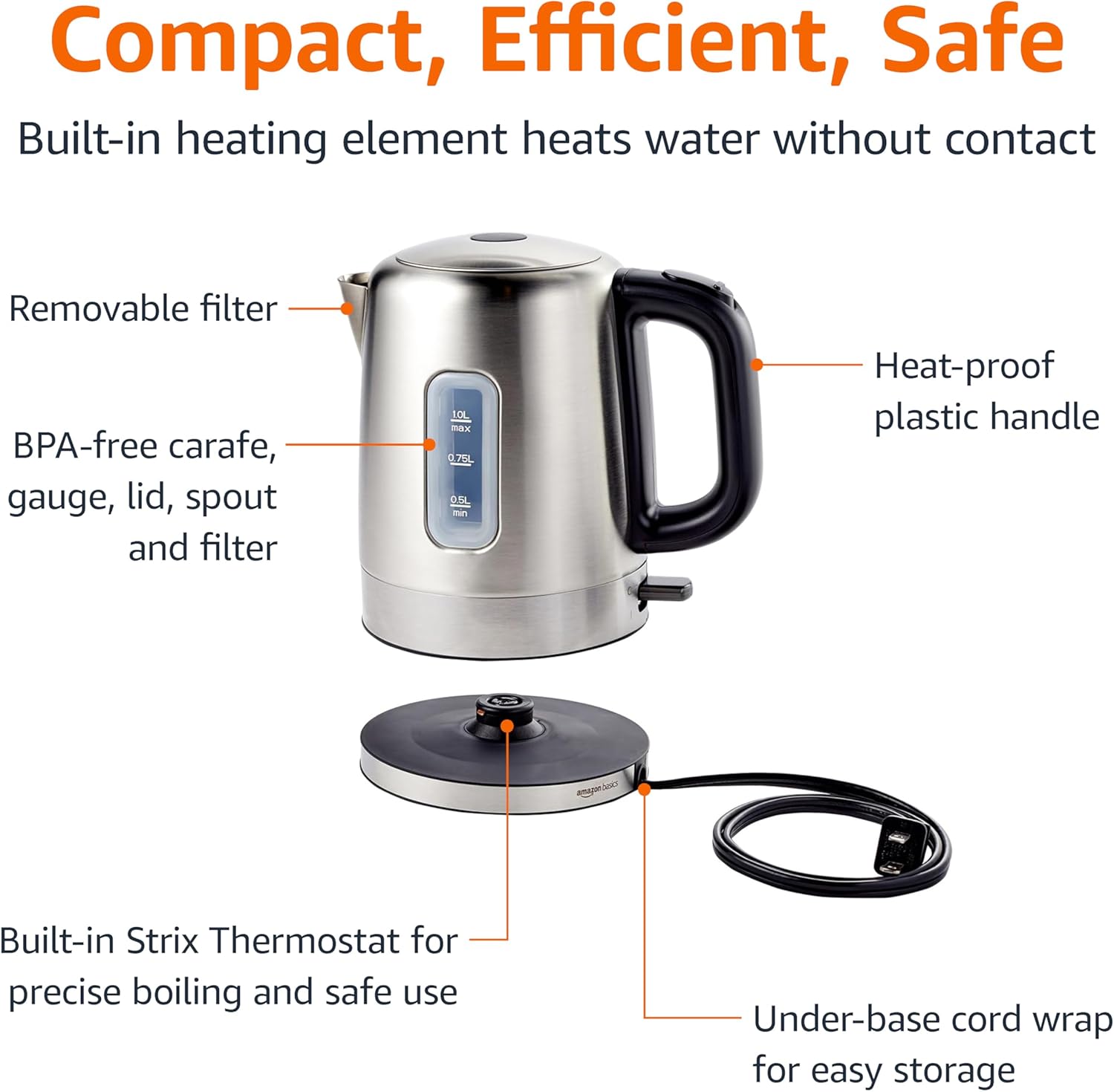 Amazon Basics Electric Stainless Steel Kettle