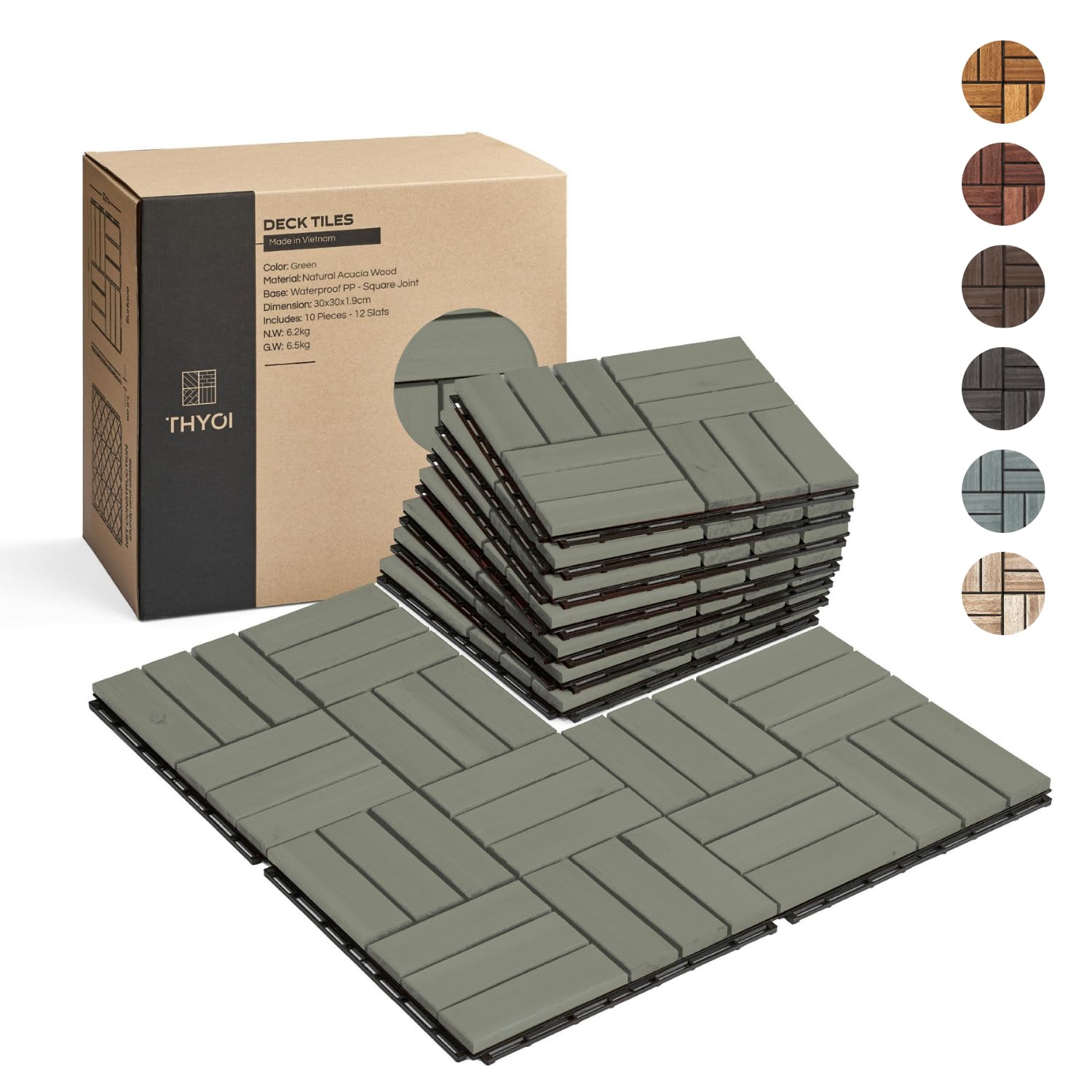 Deck Tiles Patio Flooring - Outdoor Waterproof Acacia Wood Tiles