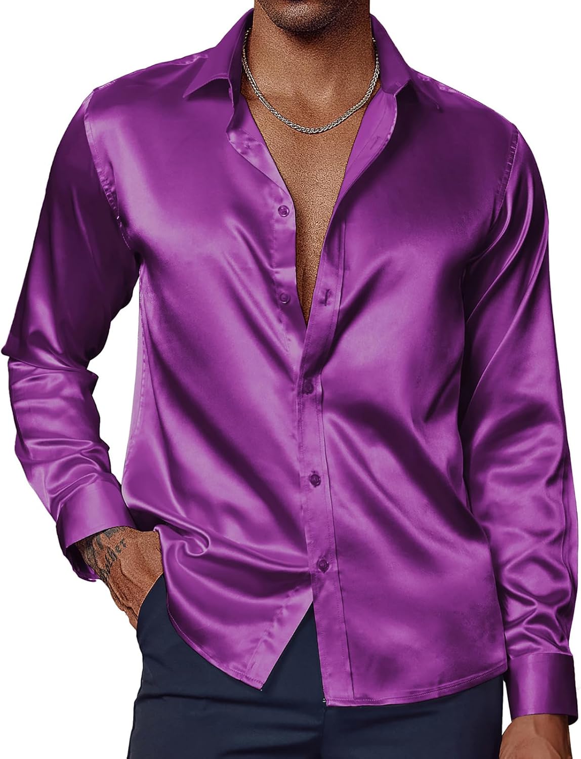 PJ PAUL JONES Men's Shiny Satin Dress Shirts