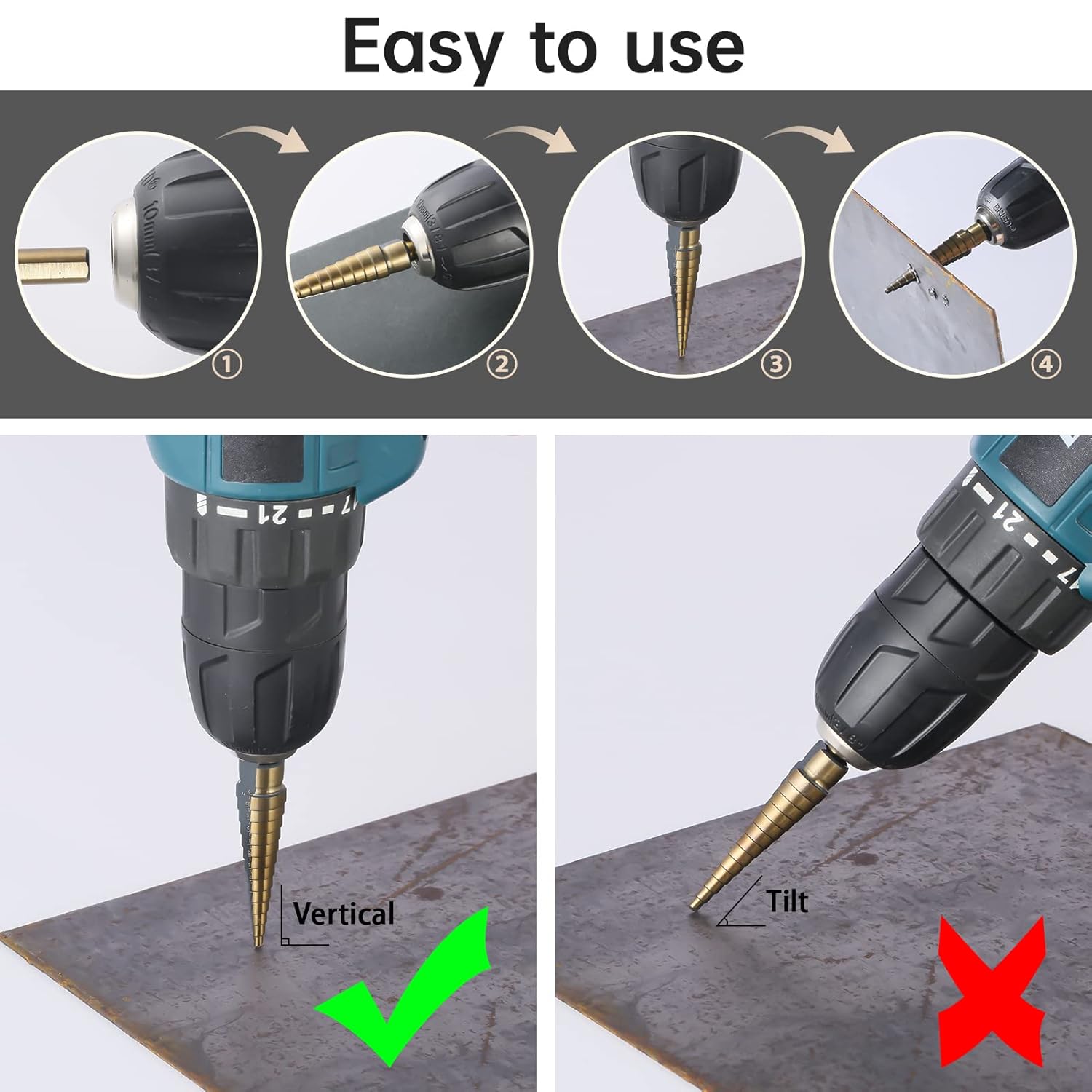 5PCS HSS Titanium Step Drill Bit Set