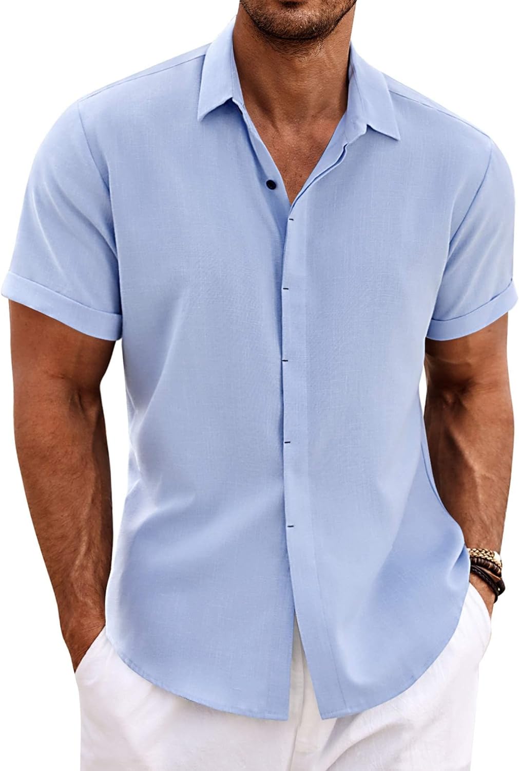 COOFANDY Men's Linen Short Sleeve Shirt