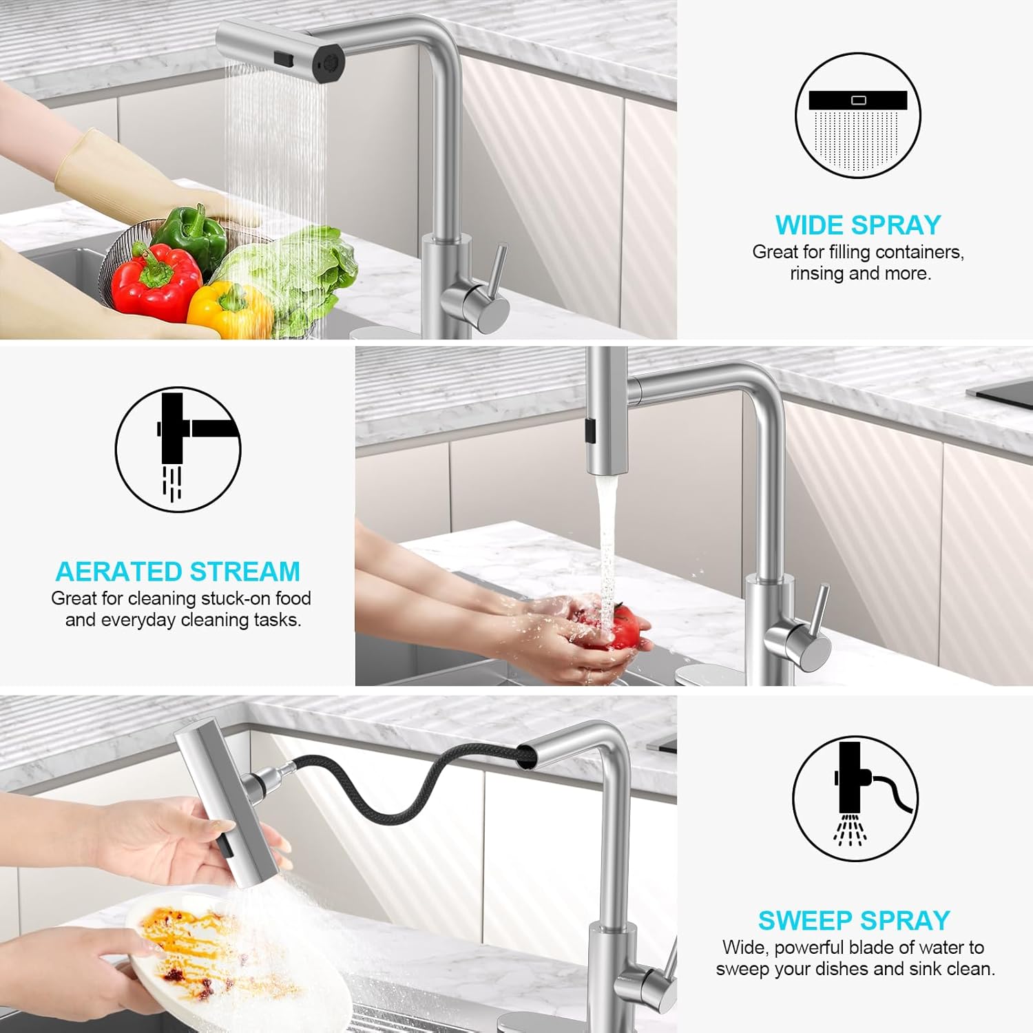 Brushed Nickel Kitchen Faucets with Pull Down Sprayer