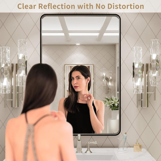 LOAAO Black Metal Framed Bathroom Mirror for Wall