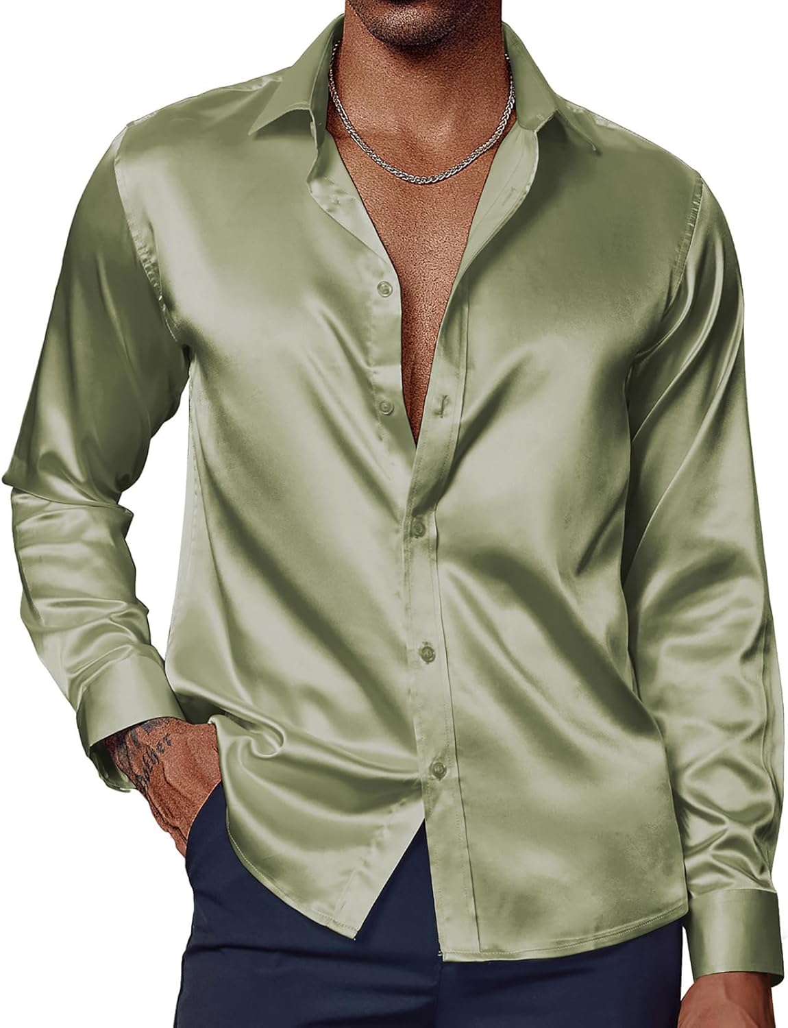 PJ PAUL JONES Men's Shiny Satin Dress Shirts