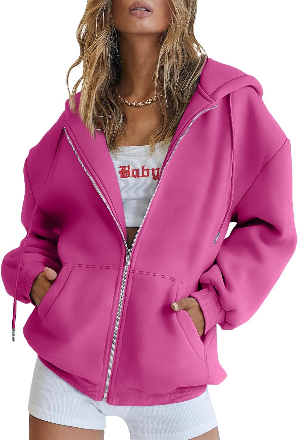 Trendy Queen Women's Oversized Zip-Up Hoodie