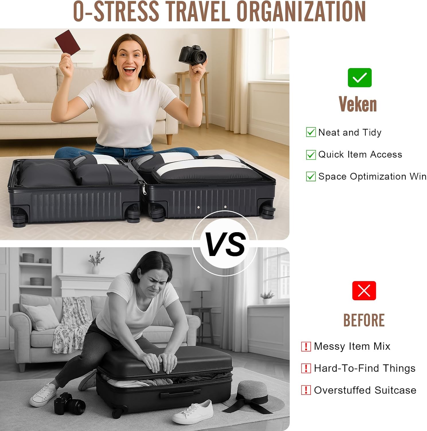 Veken Packing Cubes Set, Travel Luggage Organizers