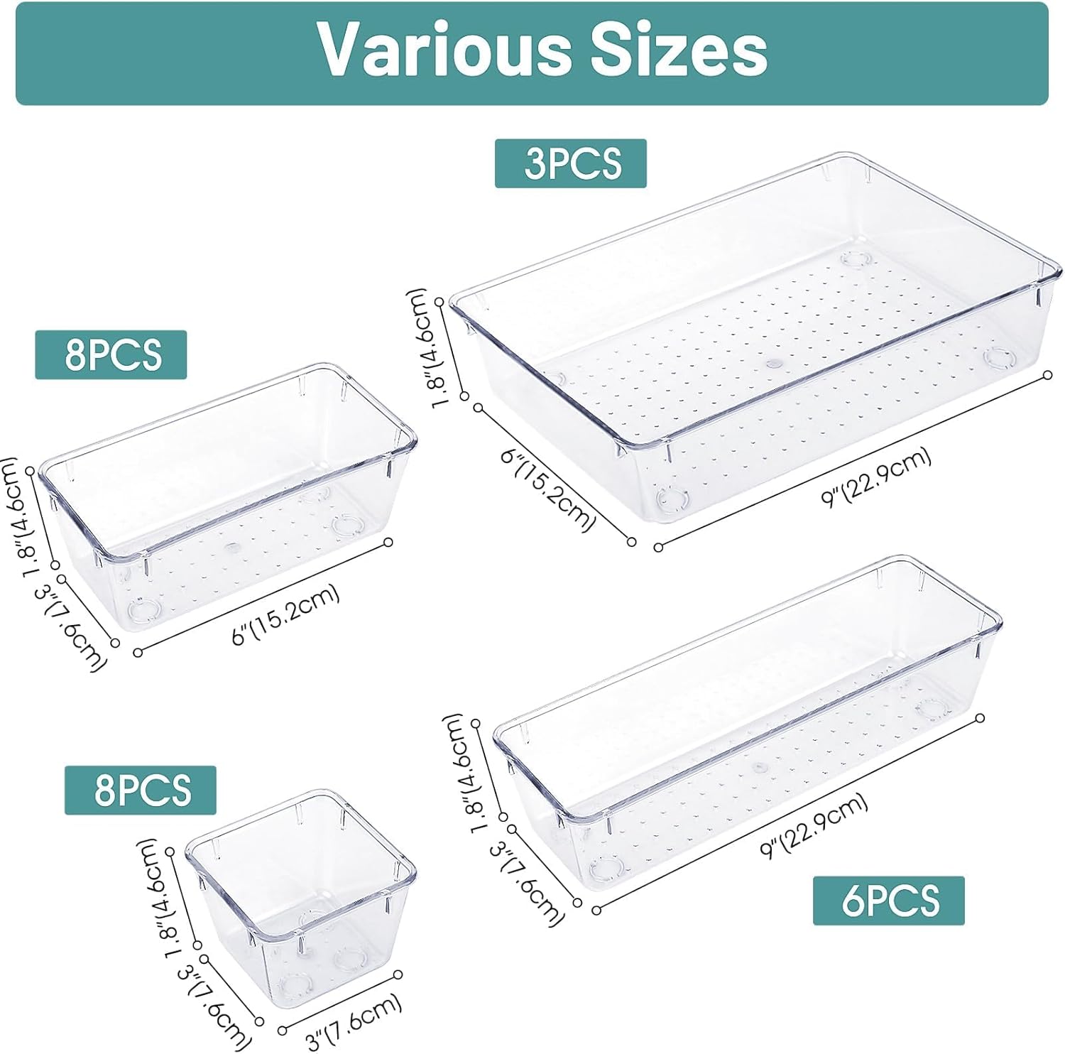 WOWBOX 25 PCS Clear Plastic Drawer Organizer Set