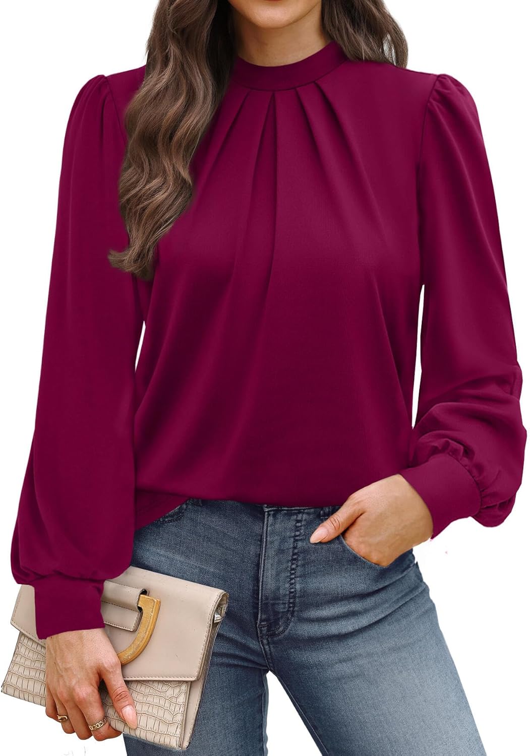 WIHOLL Women’s Mock Neck Blouse Top