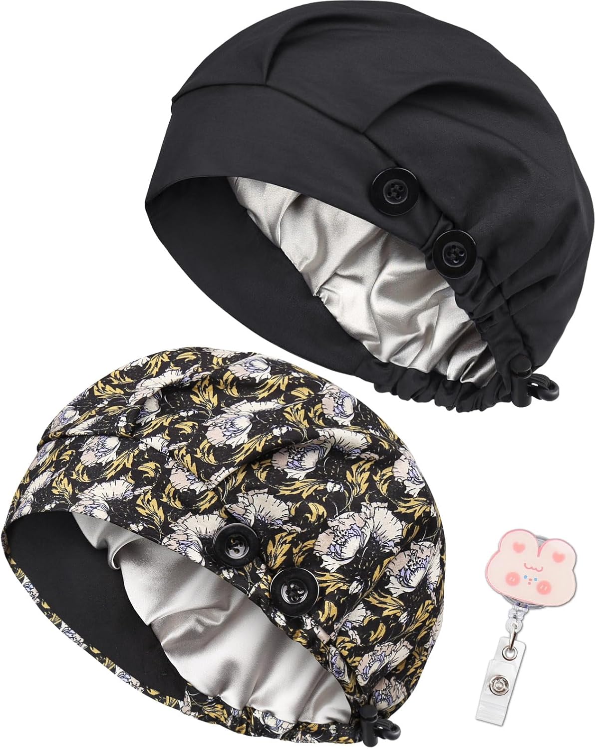 2 Pack Satin Lined Bouffant Scrub Caps
