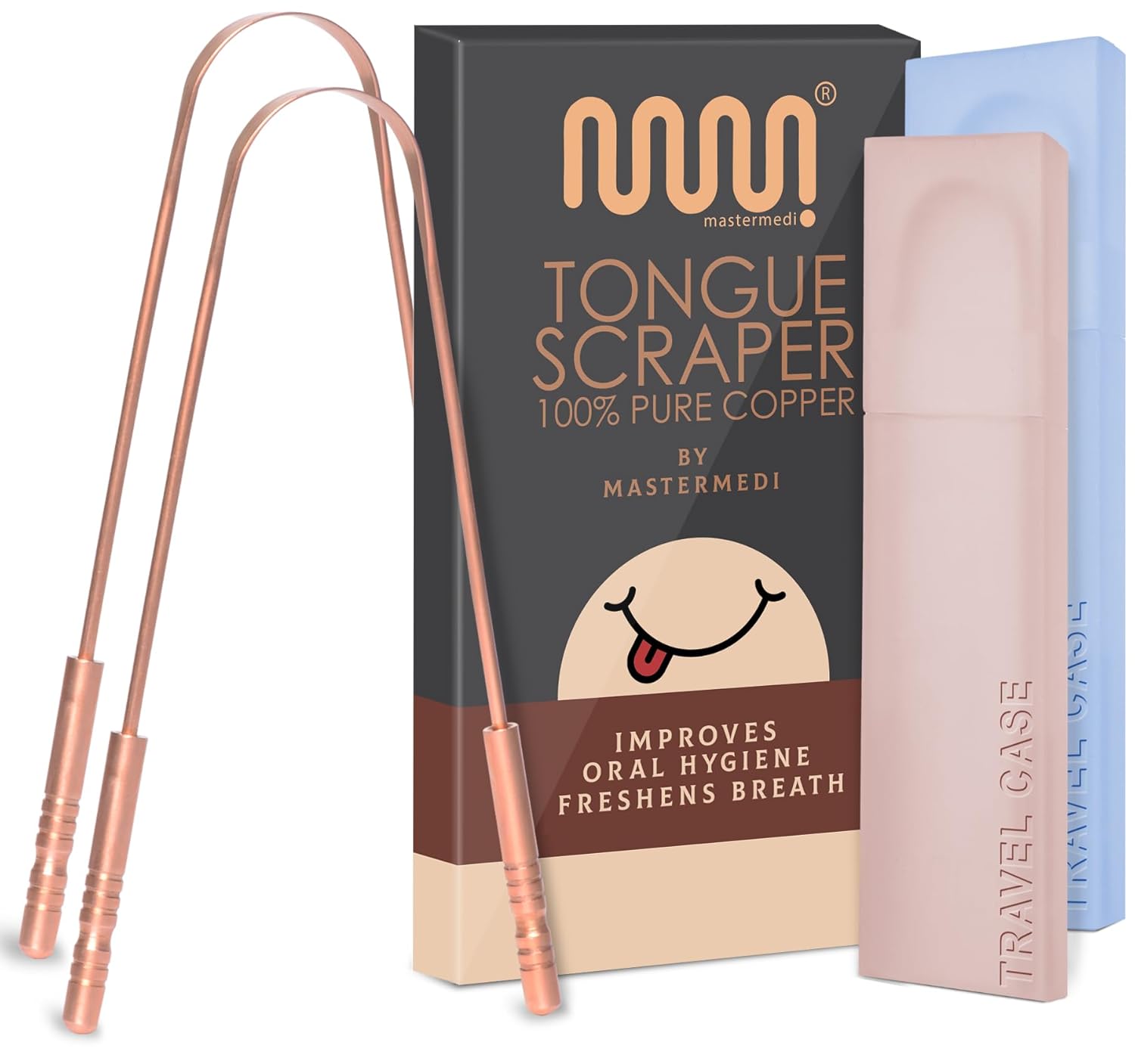 MasterMedi Tongue Scraper for Adults with Multicolor Travel Cases