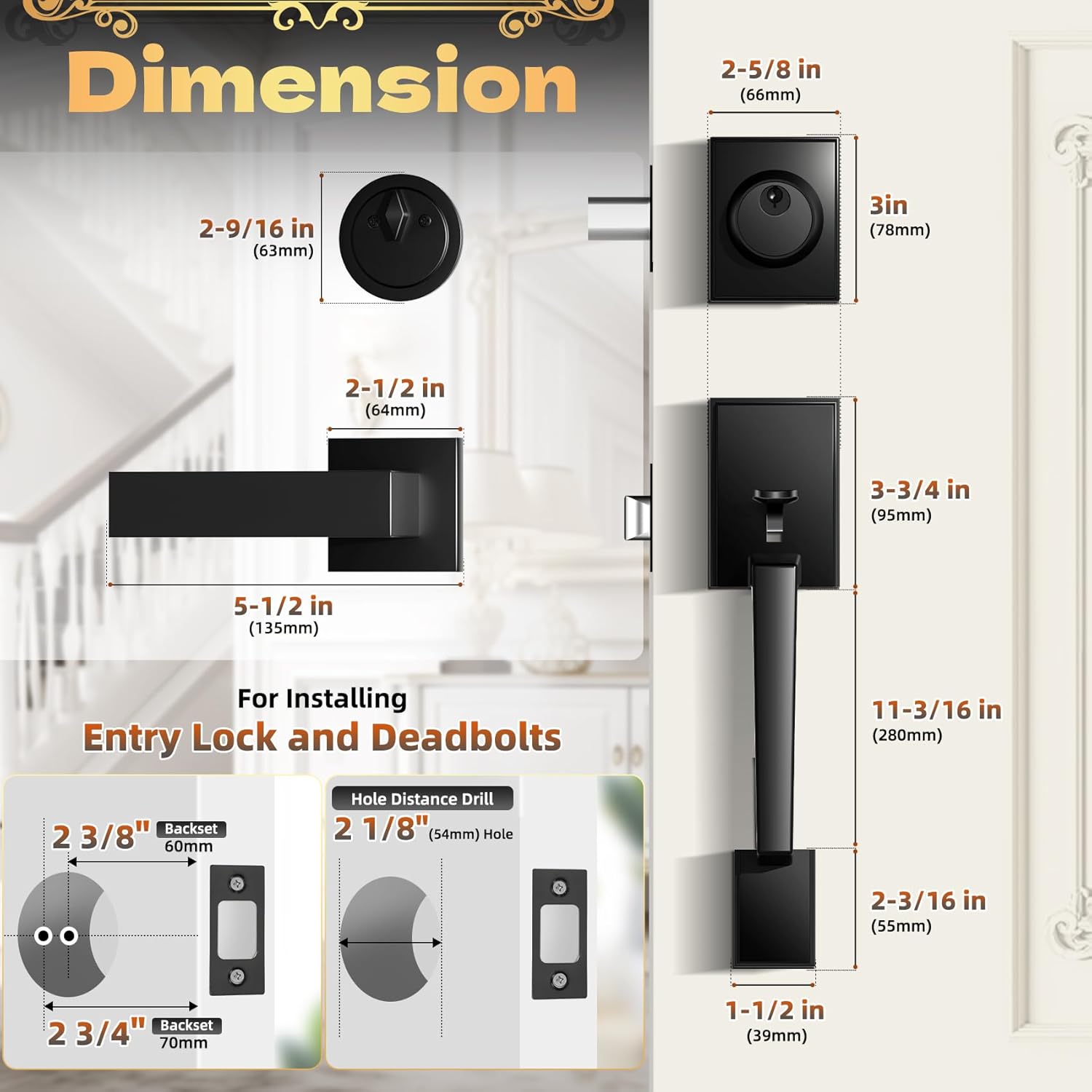 Azdele Front Door Handle and Deadbolt Set Front Door Lock Set