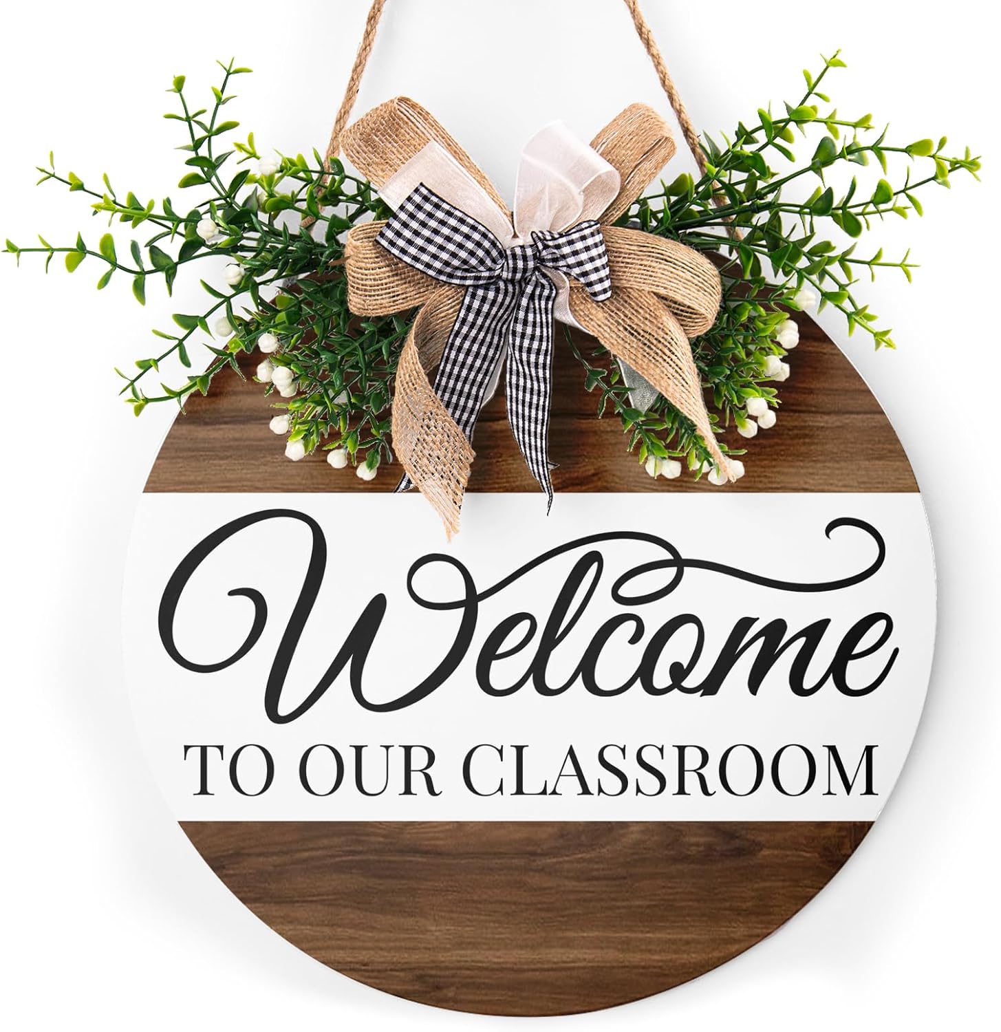 Round Wooden Farmhouse Welcome Door Sign