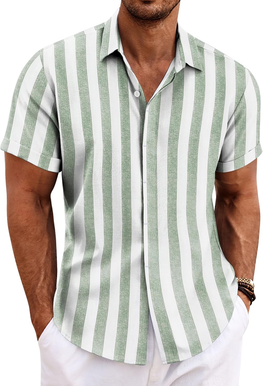 COOFANDY Men's Linen Short Sleeve Shirt