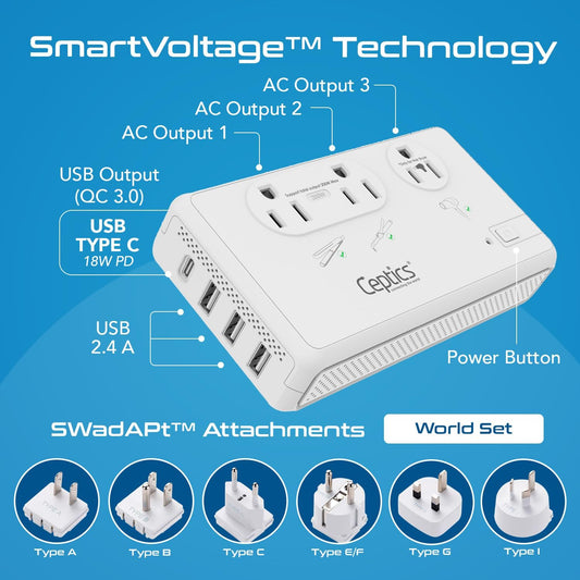 Ceptics Travel Voltage Converter for Hair Dryer