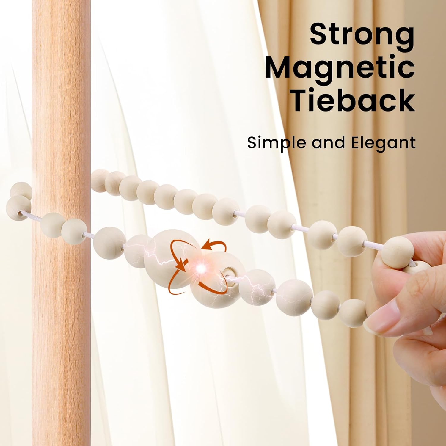 Magnetic Wood Bead Curtain Tiebacks Curtain Holders for Bedroom