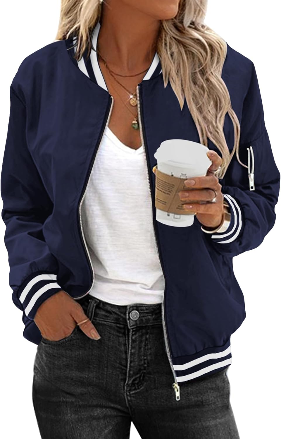 Zeagoo Women's Bomber Jacket Coat Zip