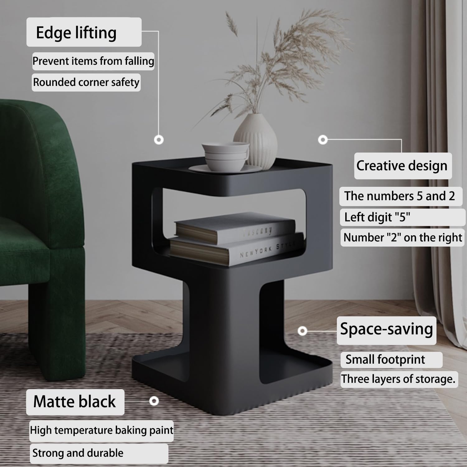 Side Modern end Table Black Metal nightstand