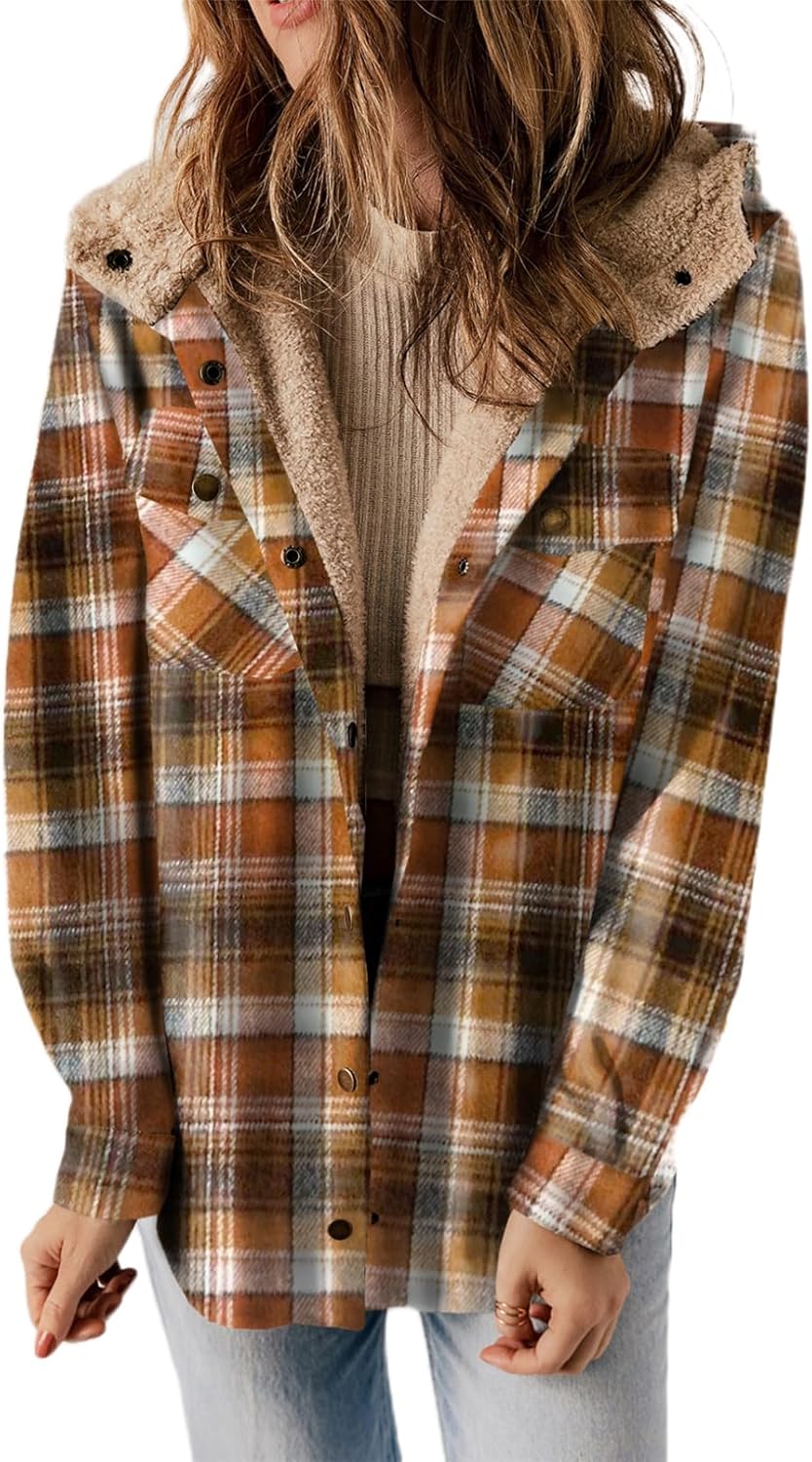 Dokotoo Womens Plaid Shacket Jacket Warm Coat