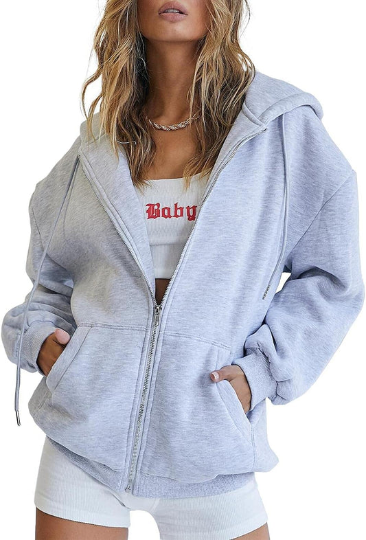 Trendy Queen Women's Oversized Zip-Up Hoodie