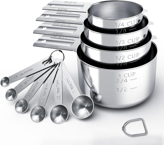 TILUCK Stainless Steel Measuring Cups & Spoons Set