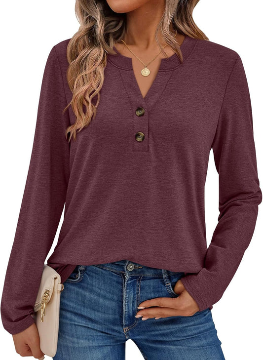 AUTOMET Women’s Long Sleeve Henley Tops Fall