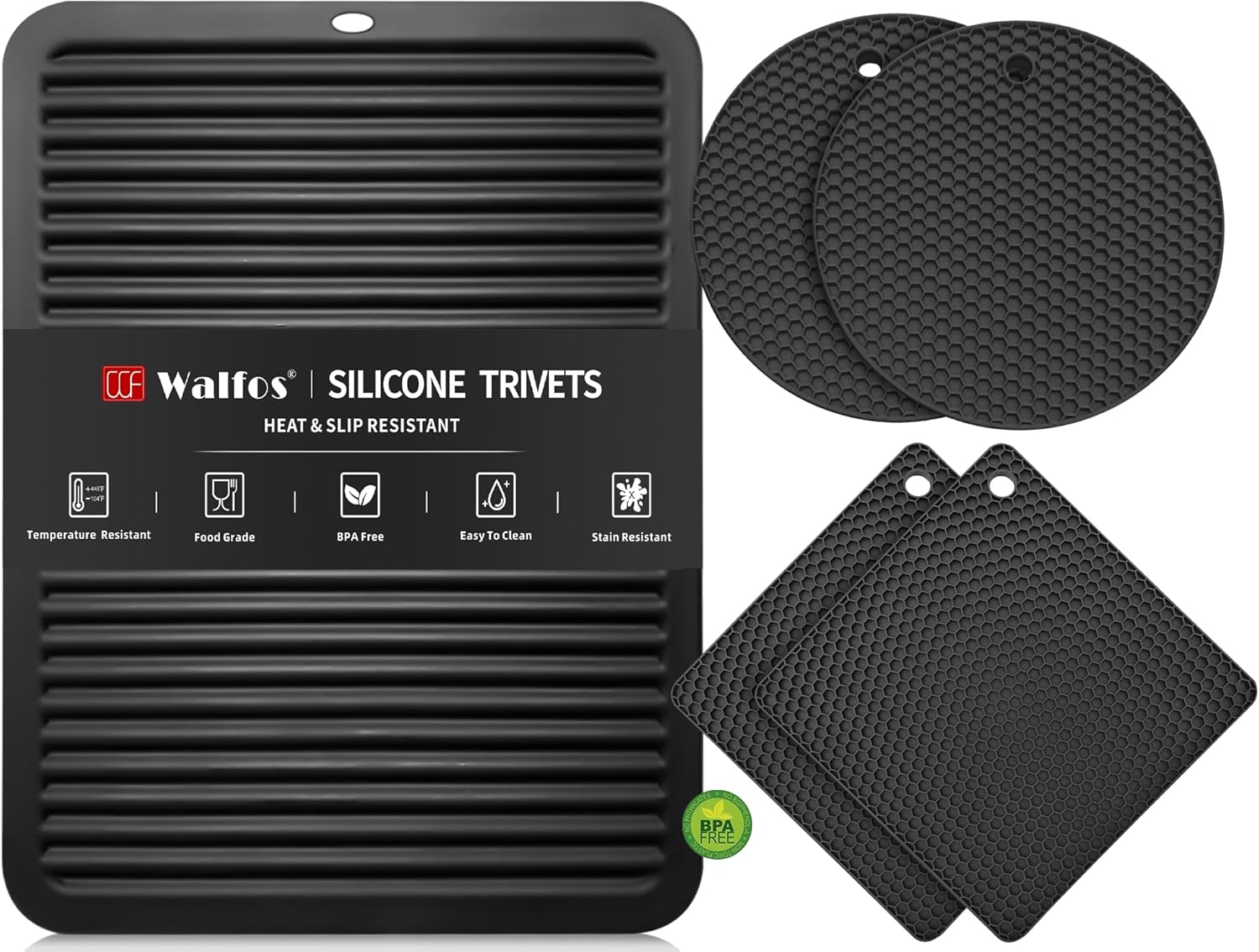 Walfos Silicone Trivet Mats - 4 Heat Resistant Pot Holders