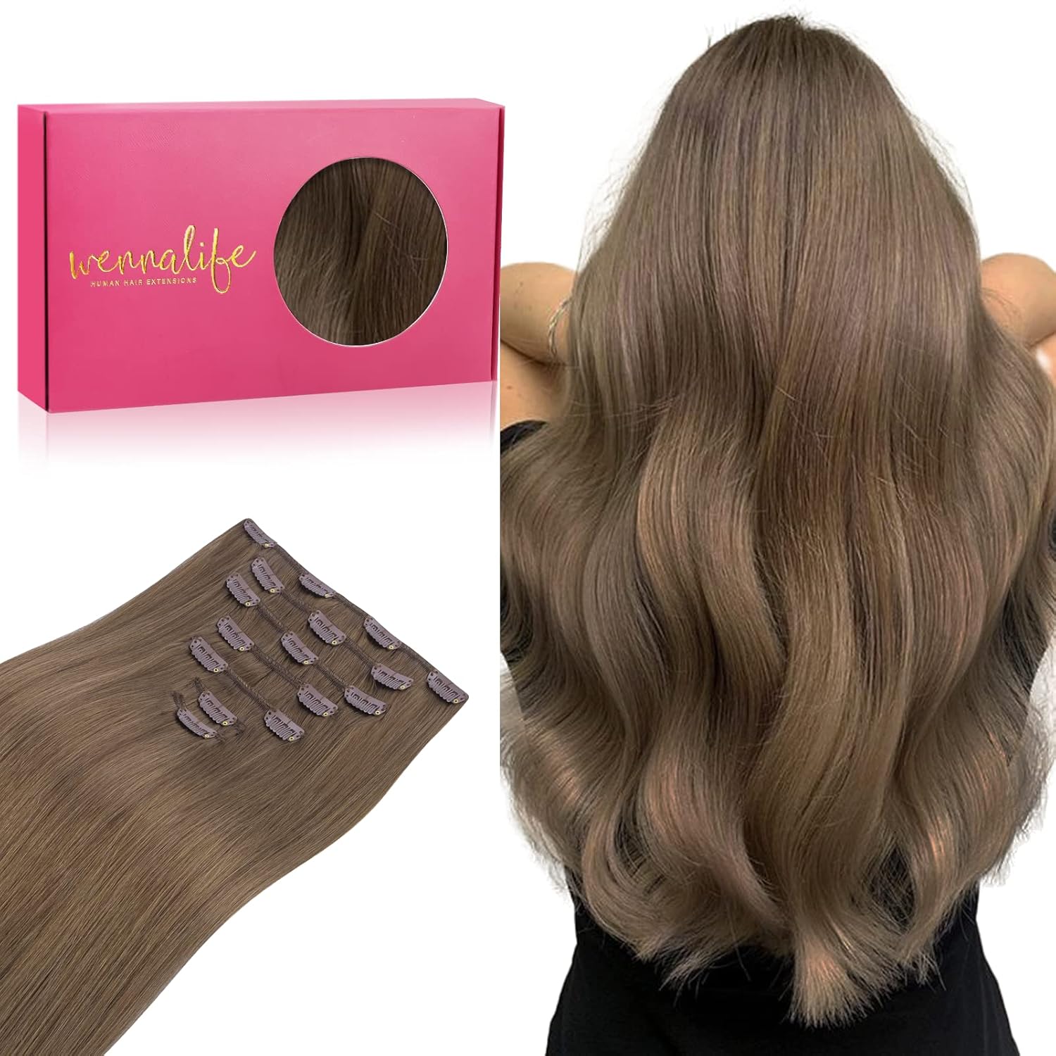 WENNALIFE Clip in Hair Extensions Real Human Hair
