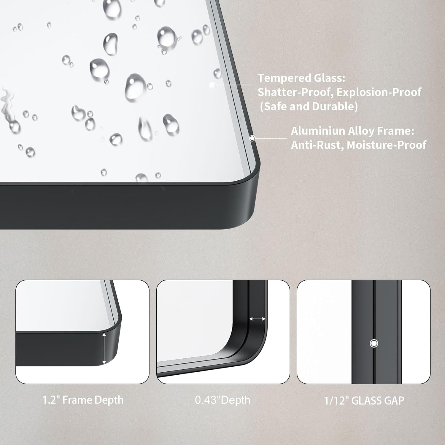 LOAAO Black Metal Framed Bathroom Mirror for Wall