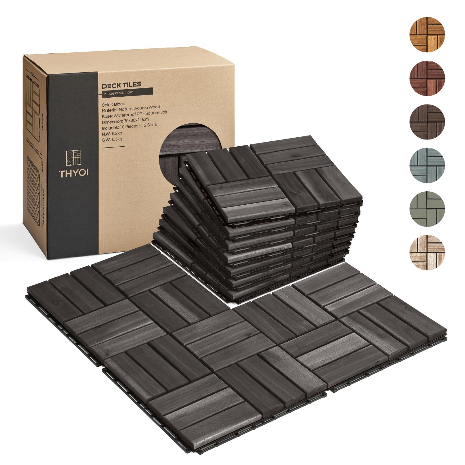 Deck Tiles Patio Flooring - Outdoor Waterproof Acacia Wood Tiles