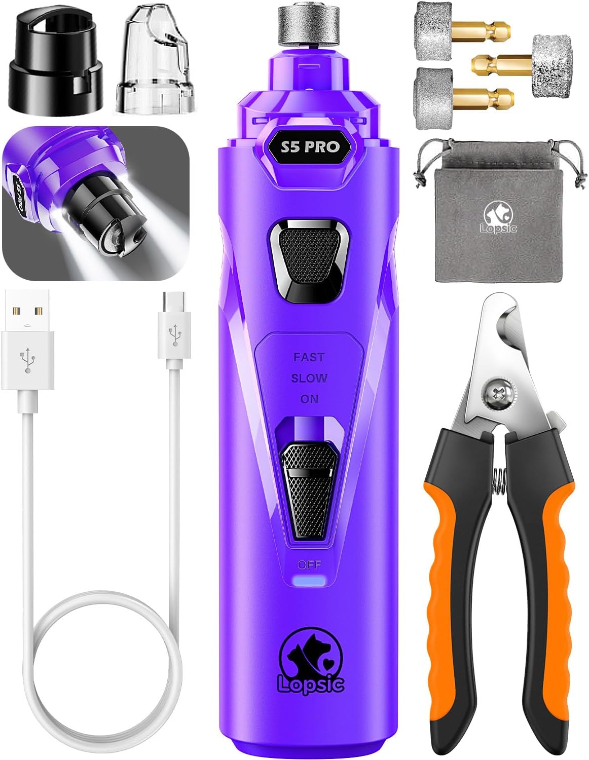 Dog Nail Grinder with LED Lights Trimmer