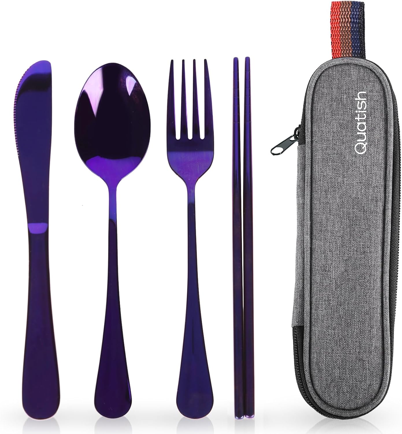 Travel Utensils with Case Quatish Portable Silverware Set