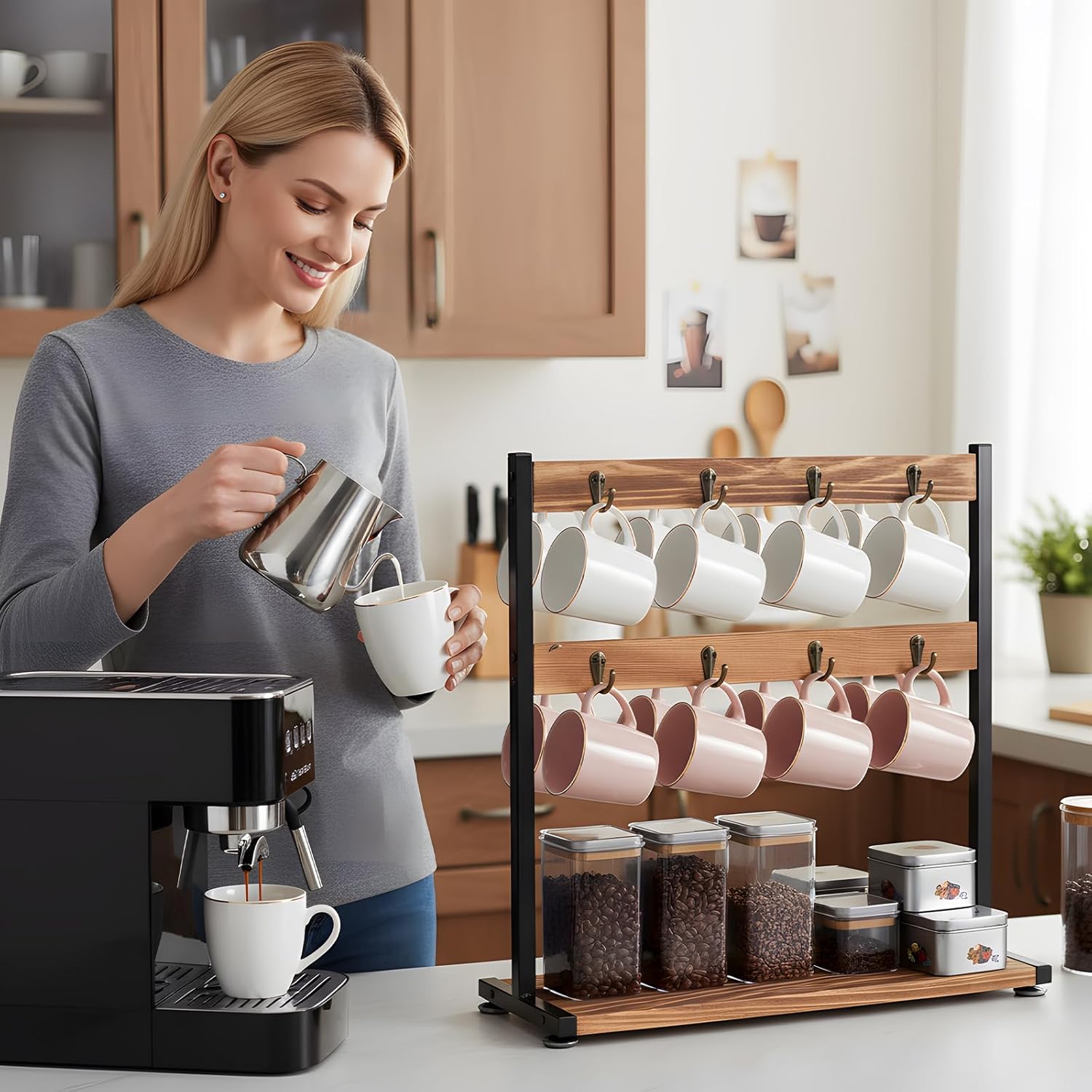 Coffee Mug Holder for Countertop Wooden Cup Organizer