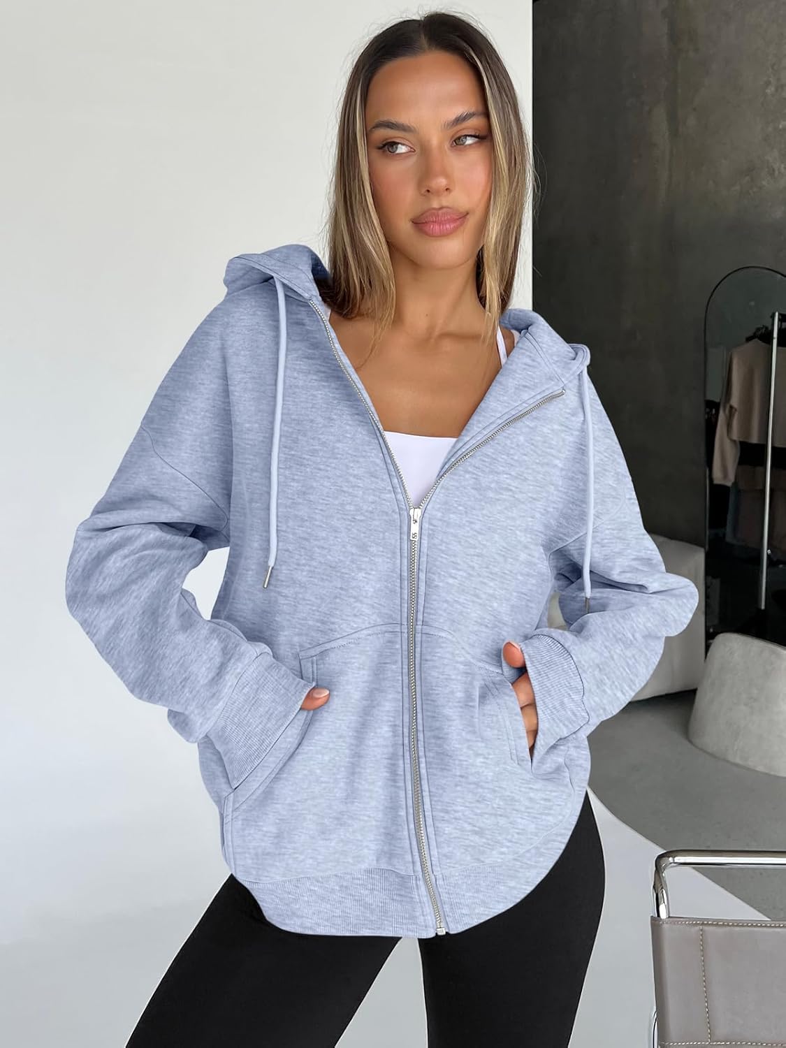 Trendy Queen Women's Oversized Zip-Up Hoodie