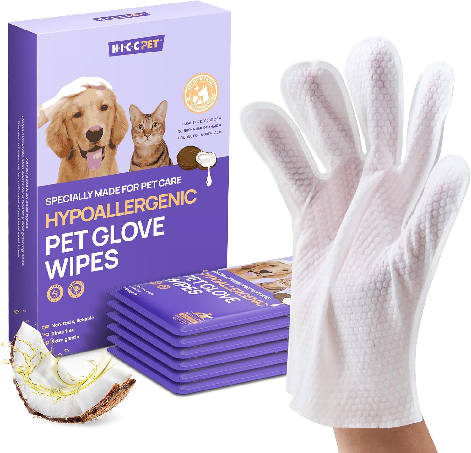 HICC PET Cleaning Deodorizing Glove Wipes for Dogs & Cats