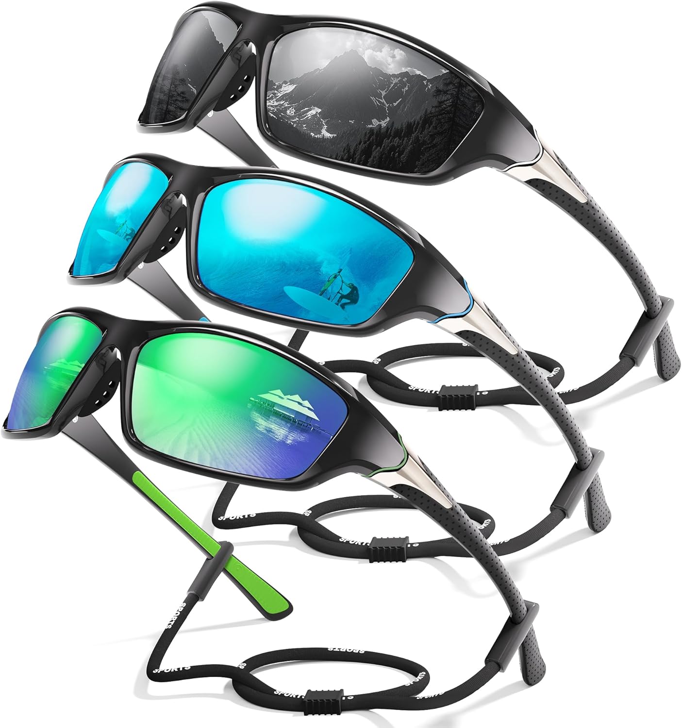 3-Pack Polarized Sports Sunglasses for Men