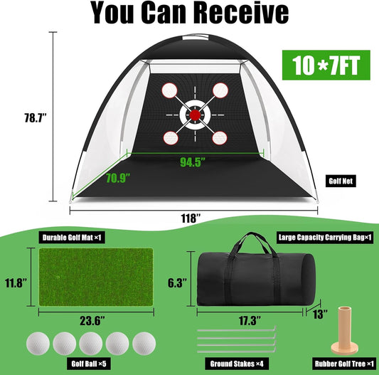 Golf Net 10x7ft Golf Hitting Net with Multiple Targets