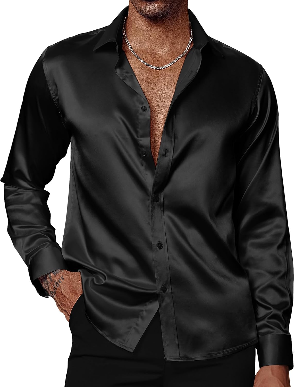 PJ PAUL JONES Men's Shiny Satin Dress Shirts